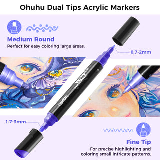 Ohuhu Dual Nib Waterproof Acrylic Pen 30 / 60 / 90 Colors - Kakaako