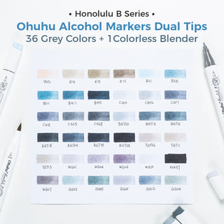 Ohuhu Honolulu 36 Gray Tone Colors Dual Tips Alcohol Art Markers (New Version)