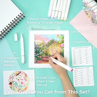 Ohuhu Oahu 48 Pastel Colors Dual Tips Alcohol Art Markers, Fine & Chisel