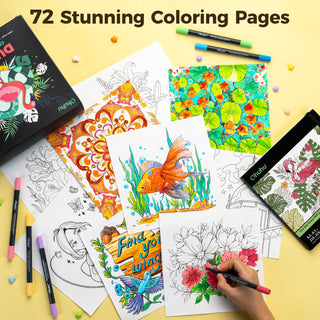 Ohuhu Water Based Brush & Fine Tips Art Markers with Bleed-Proof Coloring Book