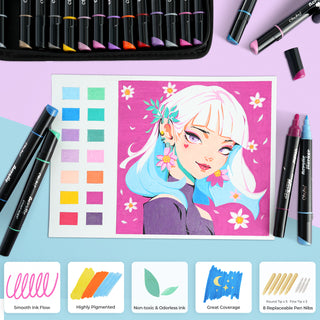 Ohuhu Dual Nib Waterproof Acrylic Pen 30 / 60 / 90 Colors - Kakaako