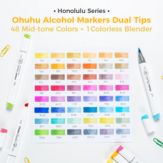 Ohuhu Honolulu 48 Mid-tone Colors Dual Tips Alcohol Art Markers (UK Only)