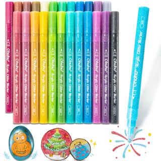 Ohuhu Acrylic Metallic Glitter Markers, 24 Colors - 0.7mm & 3mm Tip Paint Pens