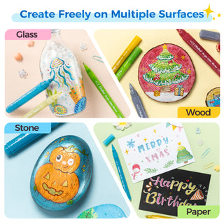 Ohuhu Acrylic Metallic Glitter Markers, 24 Colors - 0.7mm & 3mm Tip Paint Pens