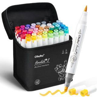Ohuhu Honolulu² S 48 Basic Colors Dual Soft Tips Alcohol Art Markers, Brush & Soft Chisel