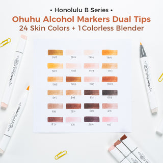 Ohuhu Honolulu 24 Skin Tone Colors Dual Tips Alcohol Art Markers (UK Only)