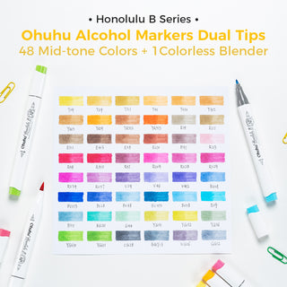 Ohuhu Honolulu 48 Mid-tone Colors Dual Tips Alcohol Art Markers (UK Only)