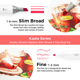 Ohuhu Kaala Four Tones Slim Broad and Fine Dual Tips Alcohol Art Markers