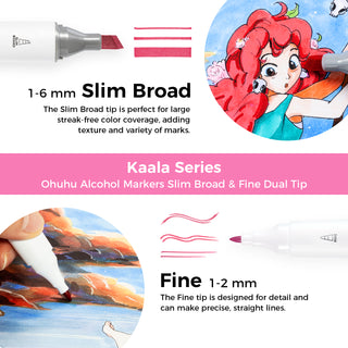 Ohuhu Kaala Four Tones Slim Broad and Fine Dual Tips Alcohol Art Markers