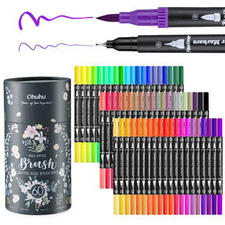 Ohuhu Maui 60 Colors Dual Tips Water Based Art Markers, Brush & Fineliner
