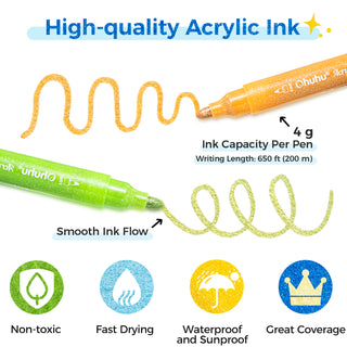 Ohuhu Acrylic Metallic Glitter Markers, 24 Colors - 0.7mm & 3mm Tip Paint Pens
