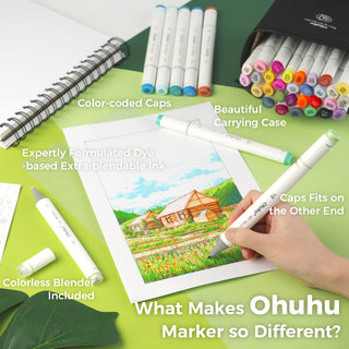 Ohuhu Oahu 40 Colors Dual Tips Alcohol Art Markers, Fine & Chisel