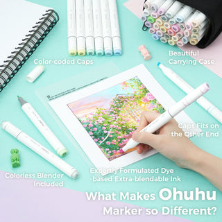 Ohuhu Oahu 48 Pastel Colors Dual Tips Alcohol Art Markers, Fine & Chisel