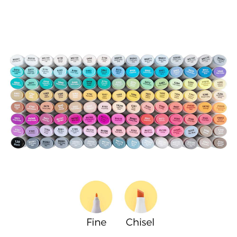Oahu 120 Colors Dual Tips Alcohol Art Markers Fine & Chisel
