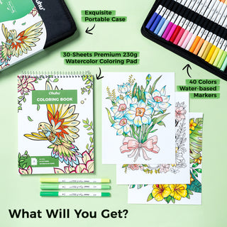 Ohuhu Pupe B 40 Paper-friendly (No Peeling)  Markers＆ Coloring Book Set