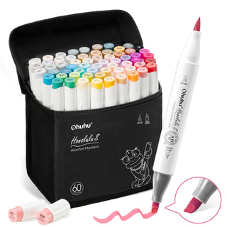 Ohuhu Honolulu S 60 Illustration Tone Colors Dual Soft Tips Alcohol Art Markers, Brush & Soft Chisel